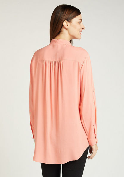 Solid Shirt with Long Sleeves and High Low Hem