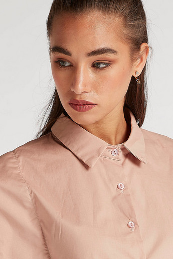 Sustainable 2Xtremz Solid Button-Up Top with Collar and Cap Sleeves