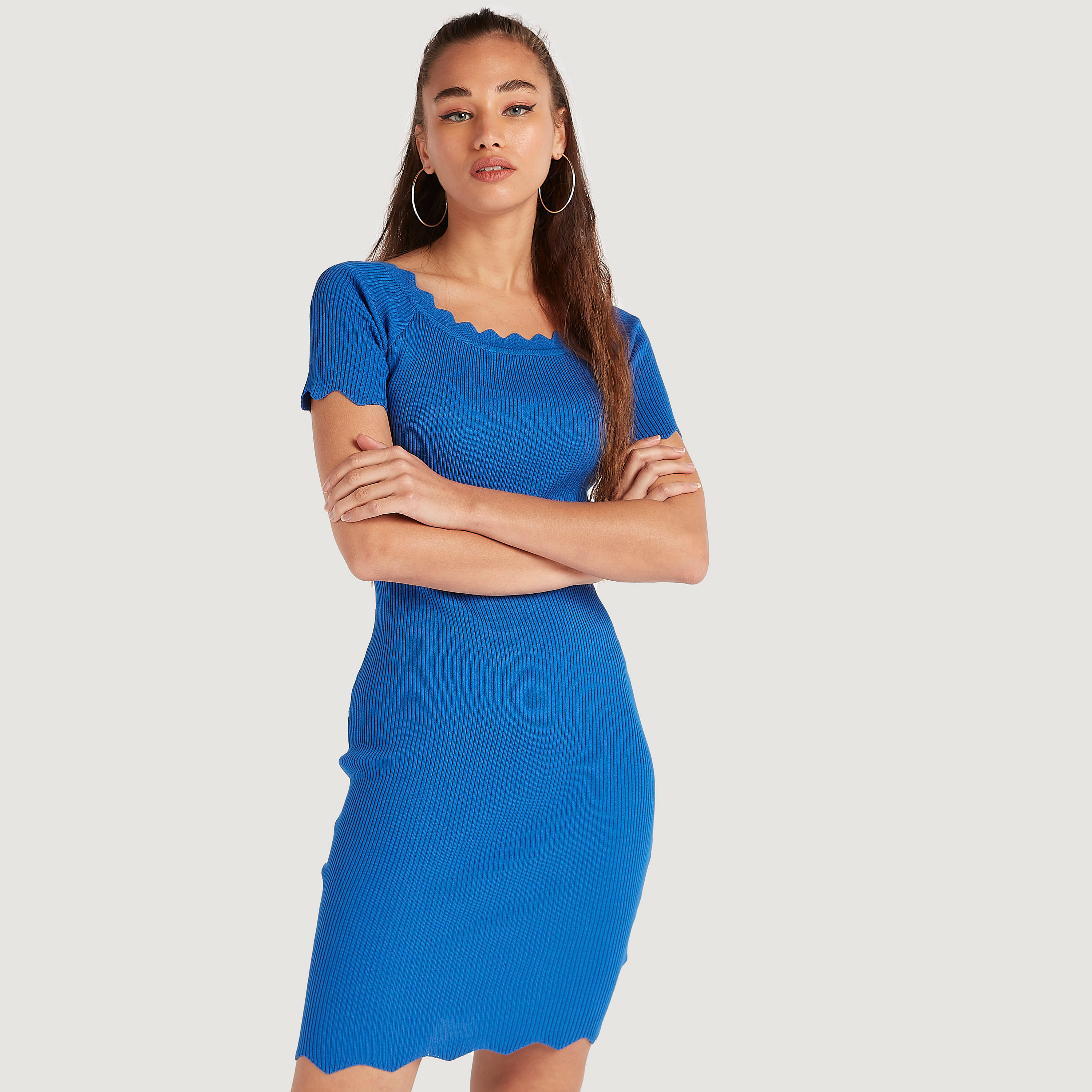 本日中のみ！Scalloped Polo Dress Ribbed-Cotton-Blend-Polo-Dress