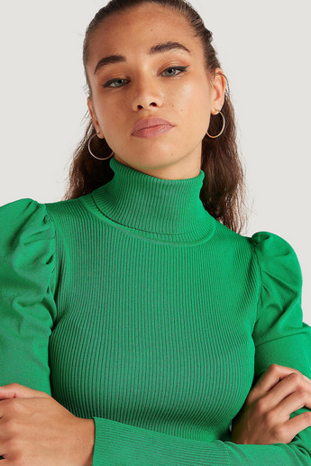 2Xtremz Textured Top with High Neck and Puff Sleeves