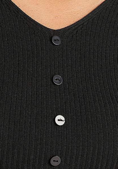 2Xtremz Textured Button Detail Top with V-neck and Short Sleeves-Shirts & Blouses-image-4