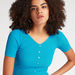 2Xtremz Textured Button Detail Top with V-neck and Short Sleeves-Shirts & Blouses-thumbnailMobile-2
