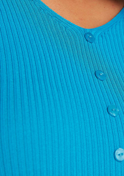 2Xtremz Textured Button Detail Top with V-neck and Short Sleeves-Shirts & Blouses-image-4