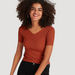 2Xtremz Textured Button Detail Top with V-neck and Short Sleeves-Shirts & Blouses-thumbnailMobile-0