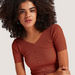 2Xtremz Textured Button Detail Top with V-neck and Short Sleeves-Shirts & Blouses-thumbnailMobile-4