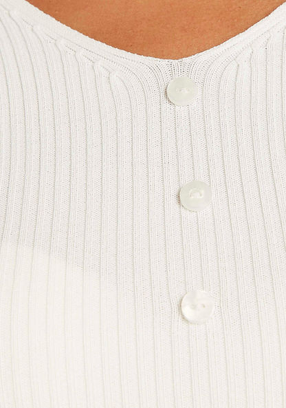 2Xtremz Textured Button Detail Top with V-neck and Short Sleeves