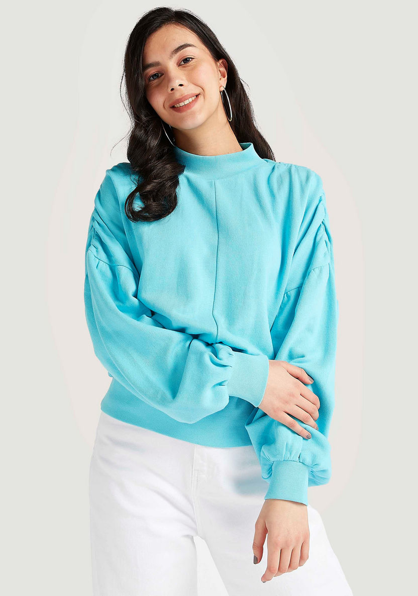 2Xtremz Solid Sweatshirt with Bishop Sleeves and High Neck-Sweatshirts-image-0