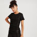 2Xtremz Ruched Crew Neck Top with Short Sleeves and Buckle Accent-Shirts & Blouses-thumbnailMobile-0