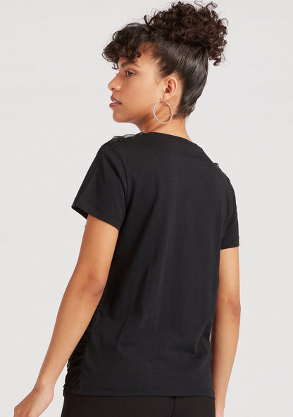 2Xtremz Ruched Crew Neck Top with Short Sleeves and Buckle Accent-Shirts & Blouses-image-3