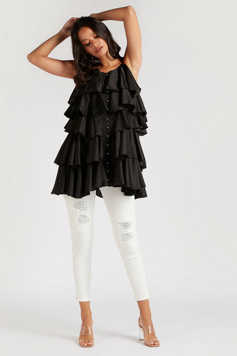 2Xtremz Solid Mini Ruffled Swing Dress with Straps