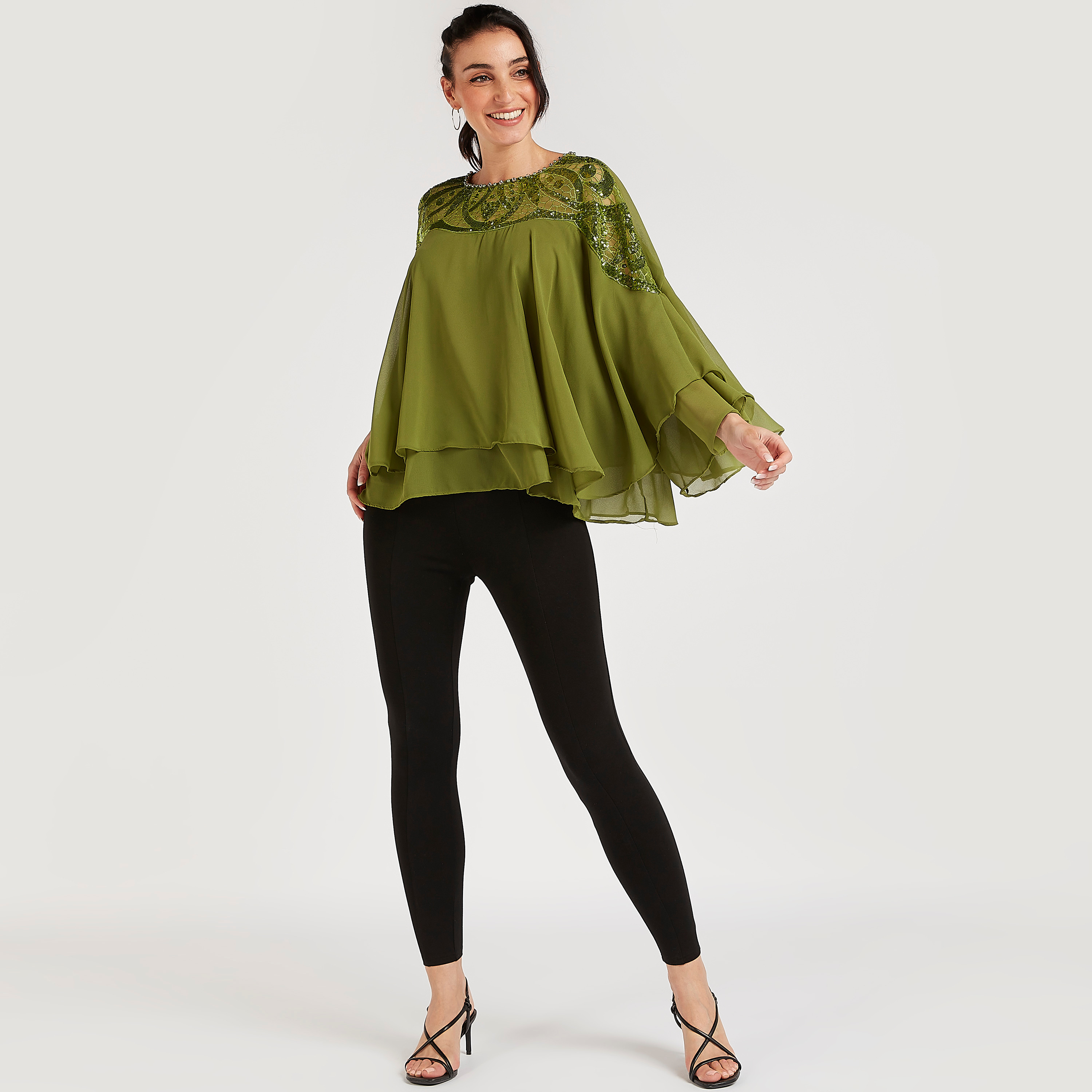 Embellished Yoke Top with Flared Sleeves and Crew Neck-women-clothing-shirtsandblouses-blouses-image-2