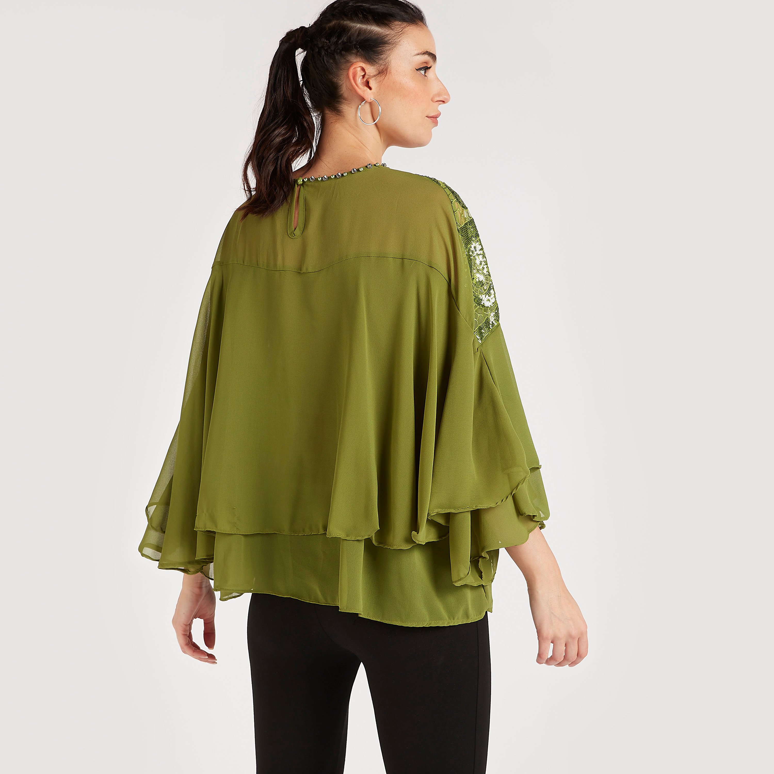 Embellished Yoke Top with Flared Sleeves and Crew Neck-women-clothing-shirtsandblouses-blouses-image-4