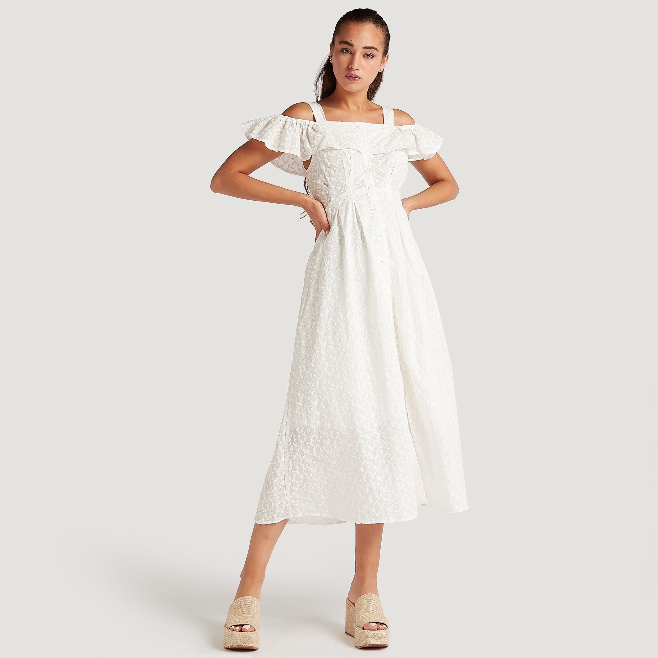 2Xtremz Lace Midi A-line Bardot Dress 