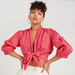 2Xtremz Solid Crop Top with Puff Sleeves and Front Tie-Ups-Shirts & Blouses-thumbnail-4