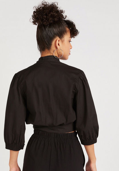 2Xtremz Solid Crop Top with Puff Sleeves and Front Tie-Ups-Shirts & Blouses-image-3