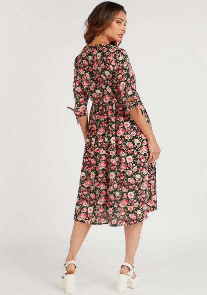 2Xtremz Floral Print Midi Dress with 3/4 Sleeves