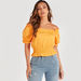 2Xtremz Solid Off Shoulder Blouse with Short Sleeves-Shirts & Blouses-thumbnailMobile-0