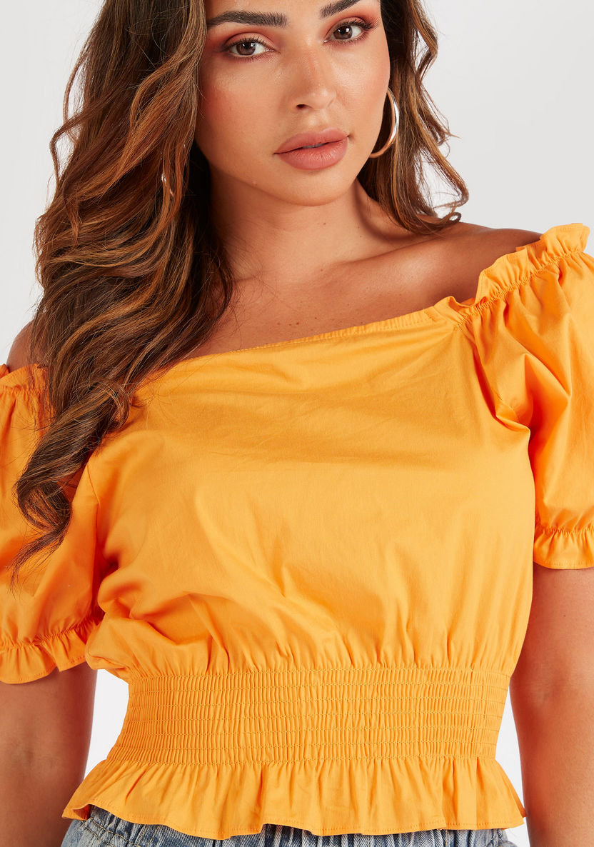 2Xtremz Solid Off Shoulder Blouse with Short Sleeves-Shirts & Blouses-image-2