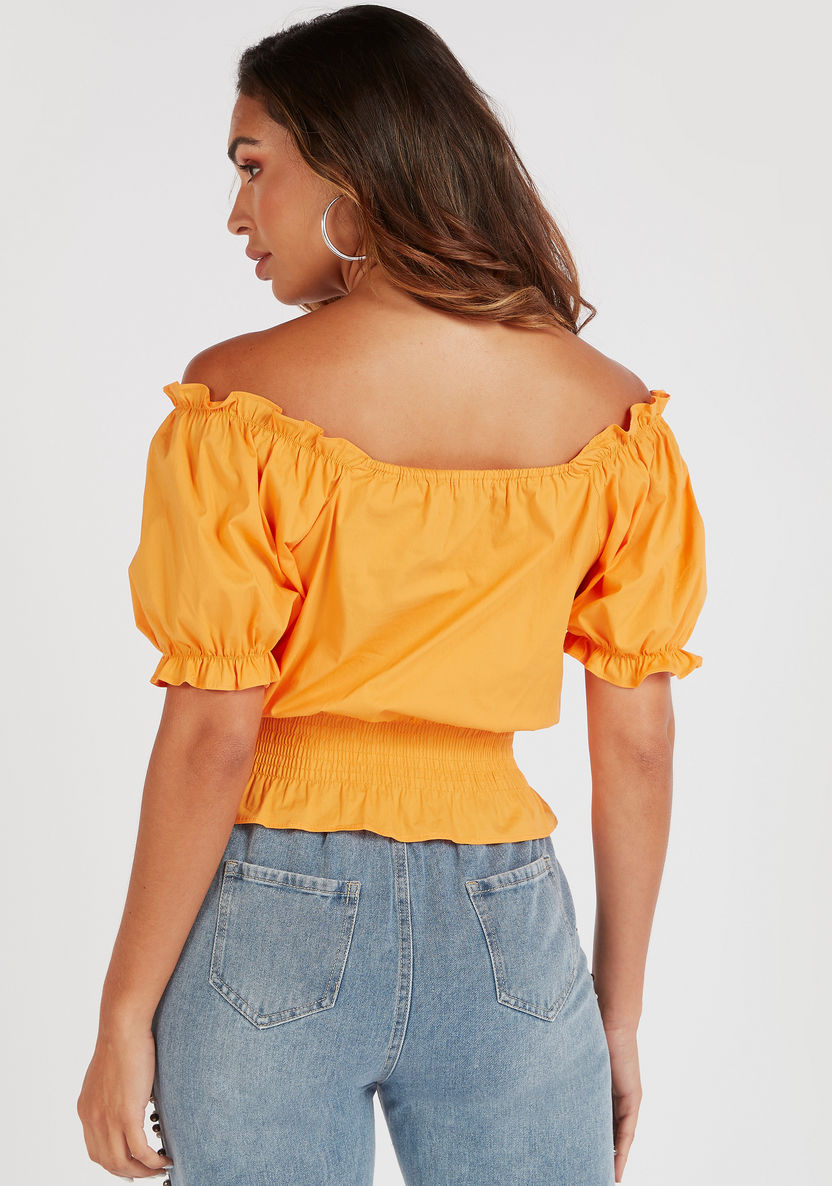 2Xtremz Solid Off Shoulder Blouse with Short Sleeves-Shirts & Blouses-image-3