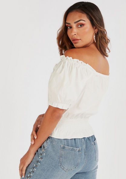 2Xtremz Solid Off Shoulder Blouse with Short Sleeves