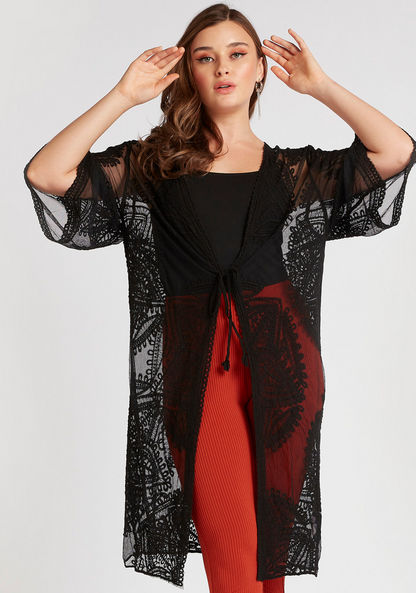 2Xtremz Embroidered Lace Shrug with 3/4 Sleeves