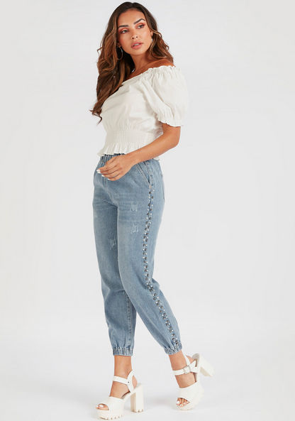 2Xtremz Embellished High-Rise Denim Joggers with Pockets