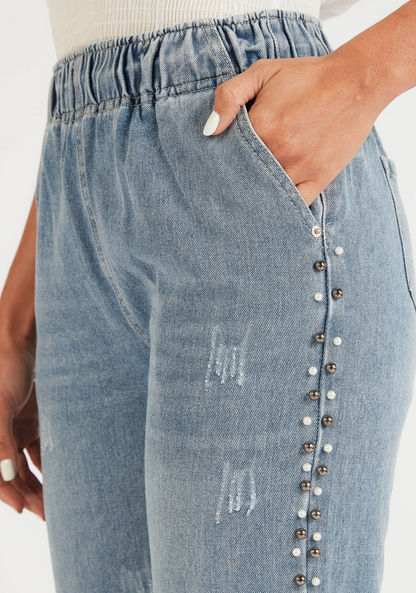 2Xtremz Embellished High-Rise Denim Joggers with Pockets