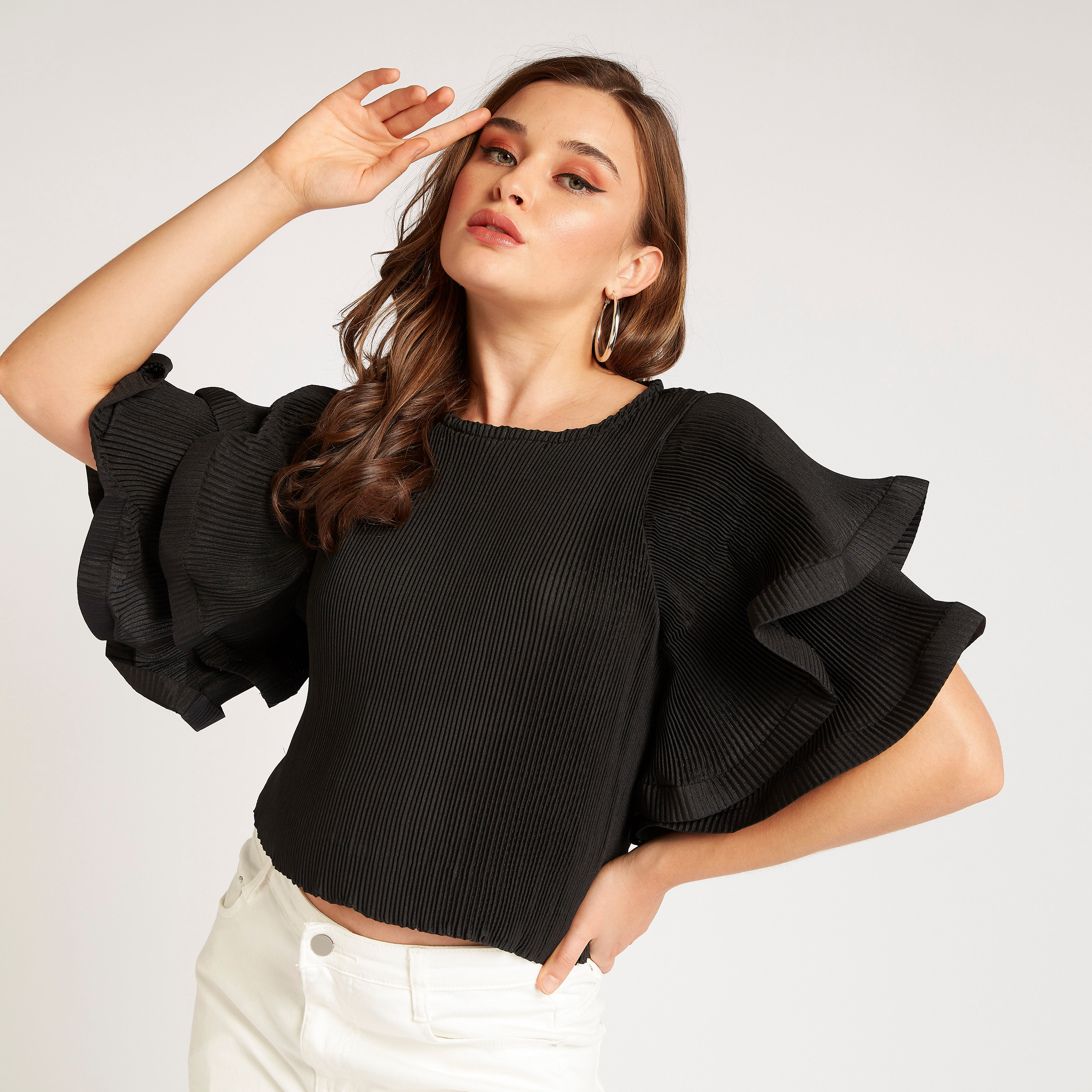 Layered Sleeves Example Buy 2Xtremz Pleated Top with Layered Sleeves and Crew Neck Online ...