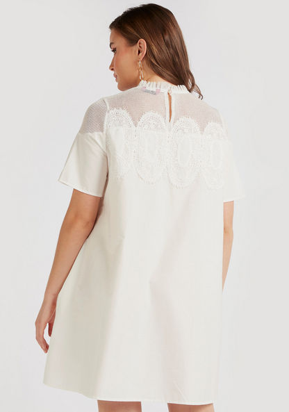 2Xtremz Embroidered Mini A-line Dress with High Neck and Pockets