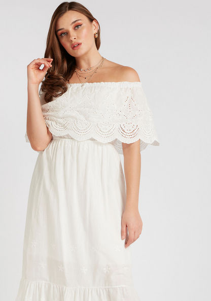 2Xtremz Embroidered Off Shoulder Maxi Dress with Short Sleeves