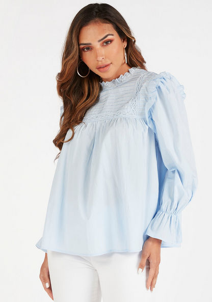 2Xtremz High Neck Solid Blouse with Long Sleeves