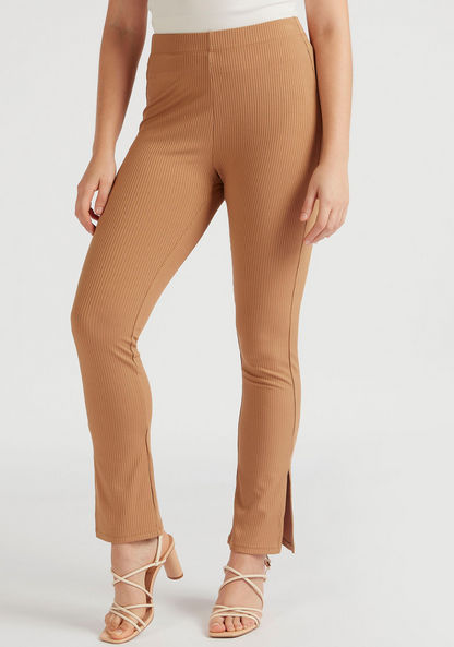 2Xtremz Ribbed Mid-Rise Jeggings with Slit Detail-Jeggings-image-0