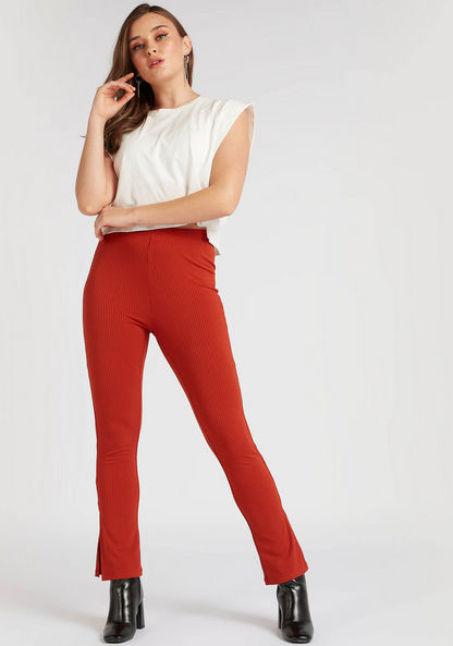 2Xtremz Ribbed Mid-Rise Jeggings with Slit Detail-Jeggings-image-1