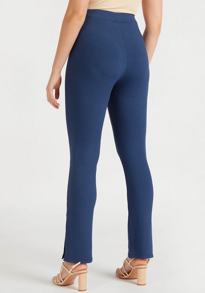 2Xtremz Ribbed Mid-Rise Jeggings with Slit Detail