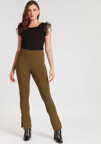 2Xtremz Ribbed Mid-Rise Jeggings with Slit Detail-Jeggings-image-1