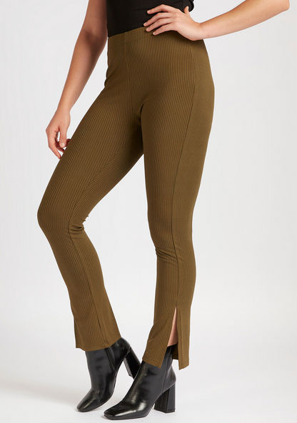 2Xtremz Ribbed Mid-Rise Jeggings with Slit Detail-Jeggings-image-4