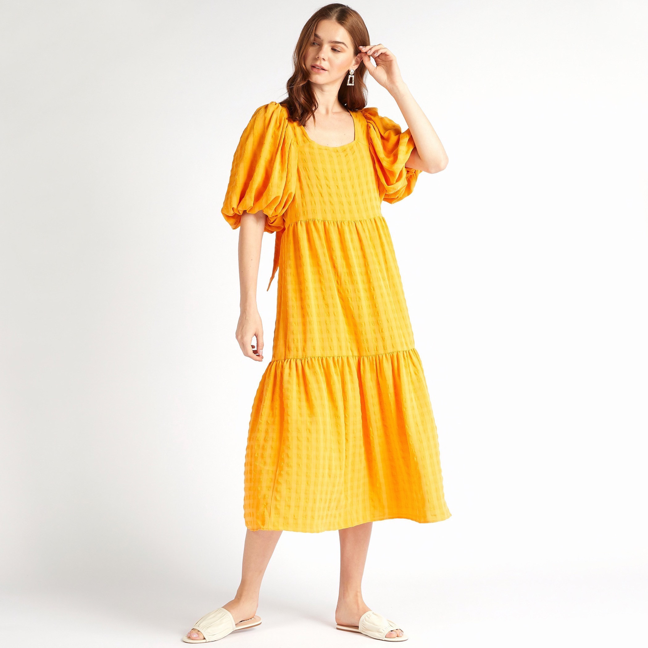 2Xtremz Textured Square Neck Midi A-line Dress with Short Sleeves-women-clothing-dresses-image-2
