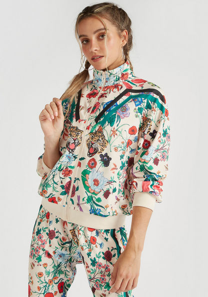 2Xtremz Floral Print Zip Through Bomber Jacket with Long Sleeves and Pockets
