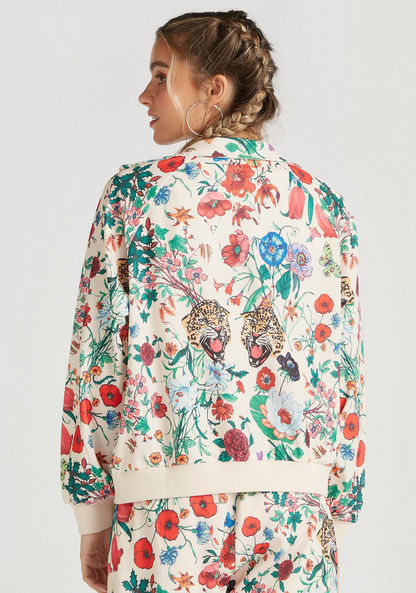 2Xtremz Floral Print Zip Through Bomber Jacket with Long Sleeves and Pockets