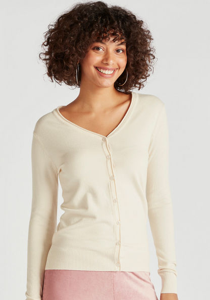 2Xtremz Solid V-neck Cardigan with Long Sleeves