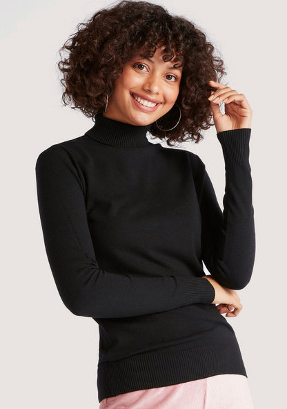 2Xtremz Solid Sweater with Turtle Neck and Long Sleeves