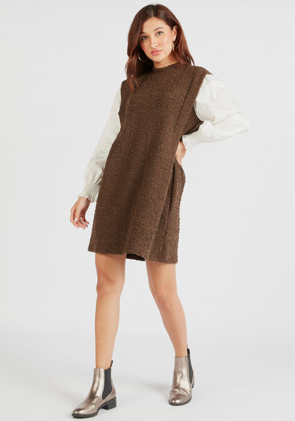 2Xtremz Textured Mini Shift Dress with Long Sleeves