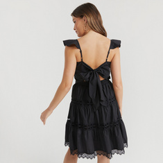 2Xtremz Lace Mini Tiered Dress with Ruffles and Tie Up