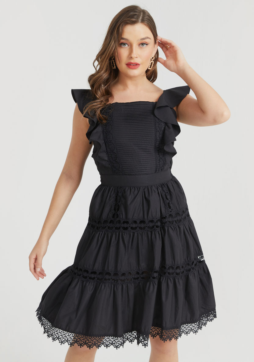 2Xtremz Lace Mini Tiered Dress with Ruffles and Tie Up-Dresses-image-1