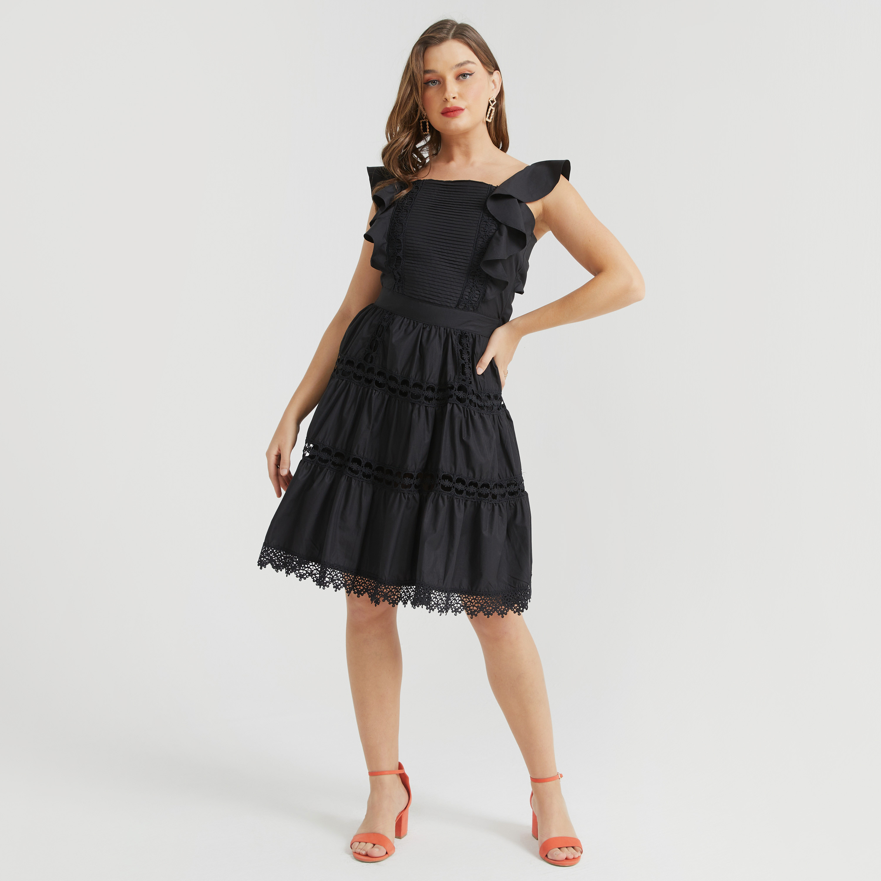 فستان قصير دانتيل متعدد الطبقات بكشكش ورباط من تو إكستريمز-women-clothing-dresses-image-3