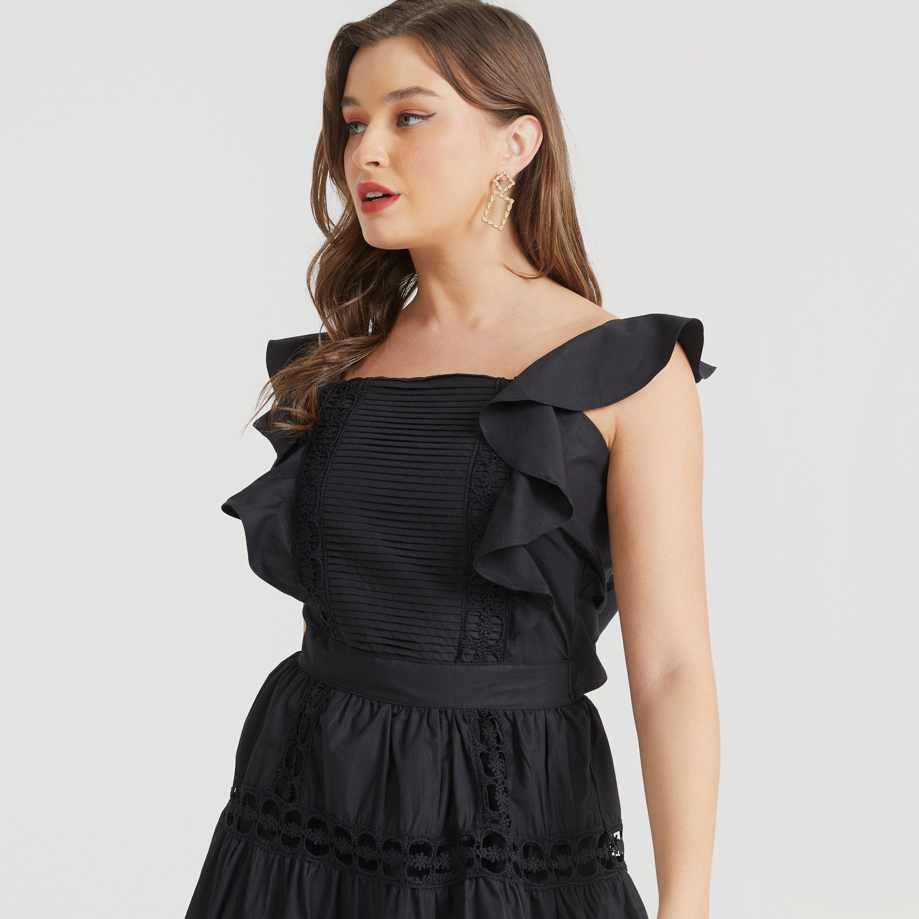 فستان قصير دانتيل متعدد الطبقات بكشكش ورباط من تو إكستريمز-women-clothing-dresses-image-4