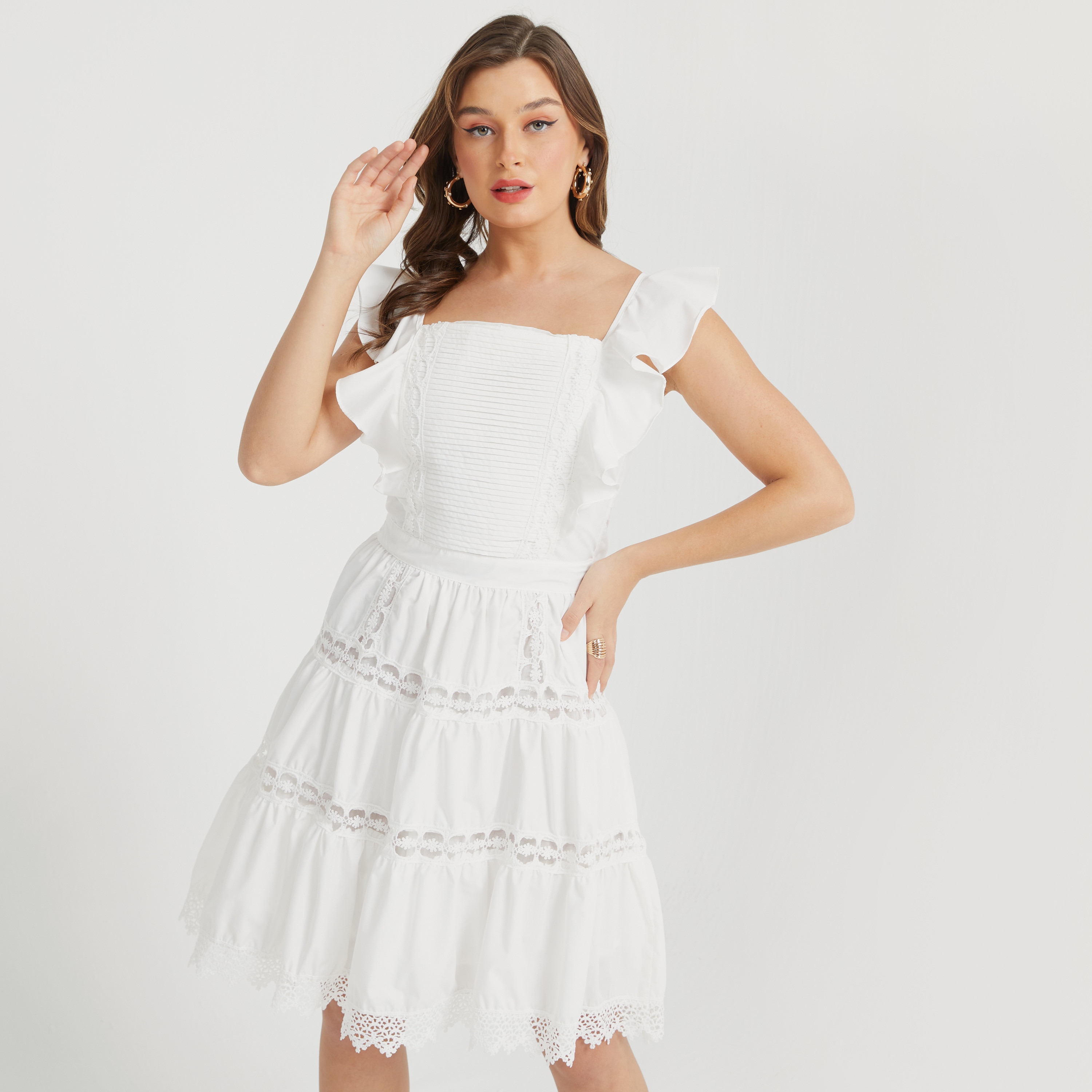 فستان قصير دانتيل متعدد الطبقات بكشكش ورباط من تو إكستريمز-women-clothing-dresses-image-8
