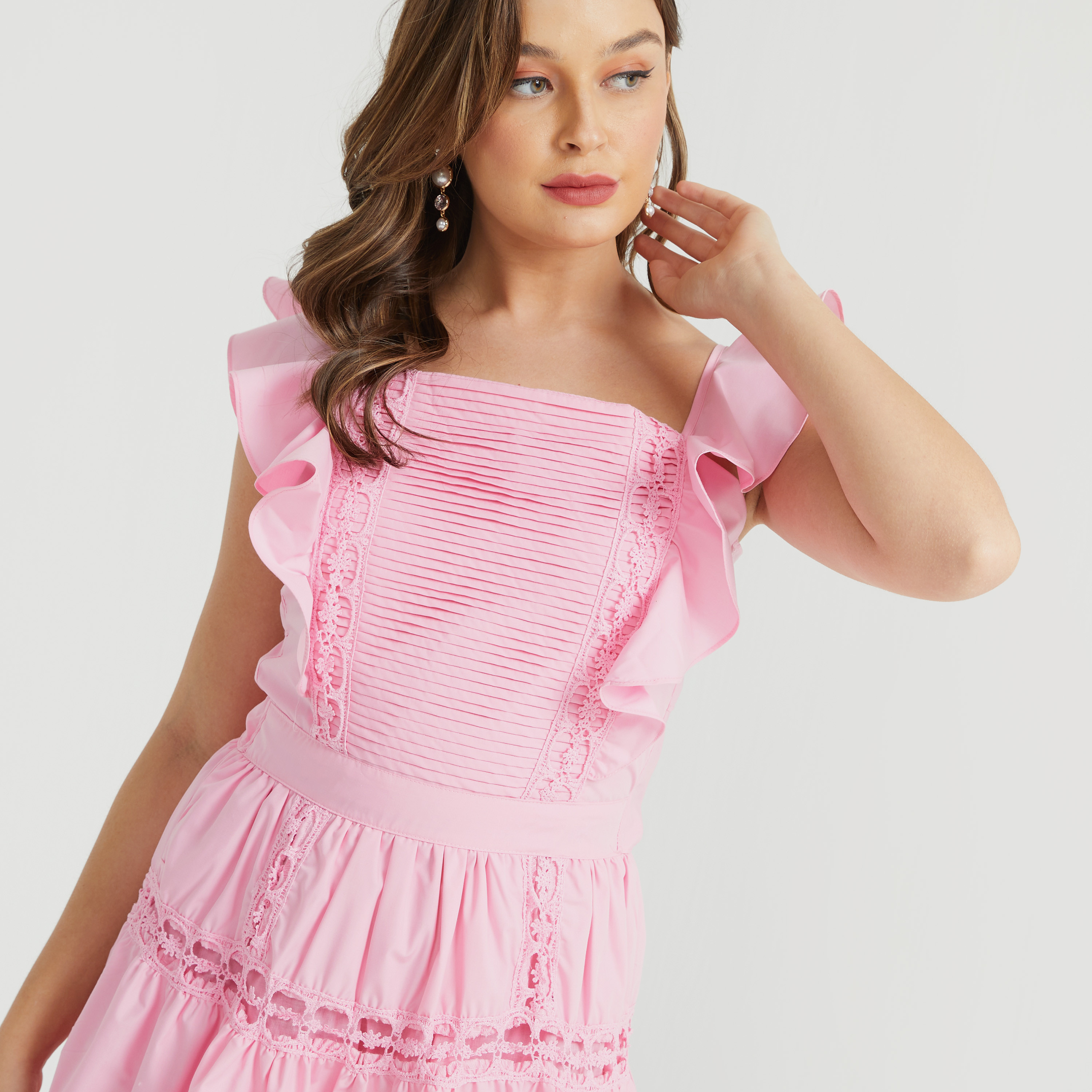 فستان قصير دانتيل متعدد الطبقات بكشكش ورباط من تو إكستريمز-women-clothing-dresses-image-19