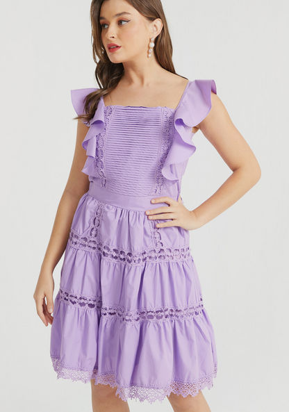2Xtremz Lace Mini Tiered Dress with Ruffles and Tie Up-Dresses-image-0
