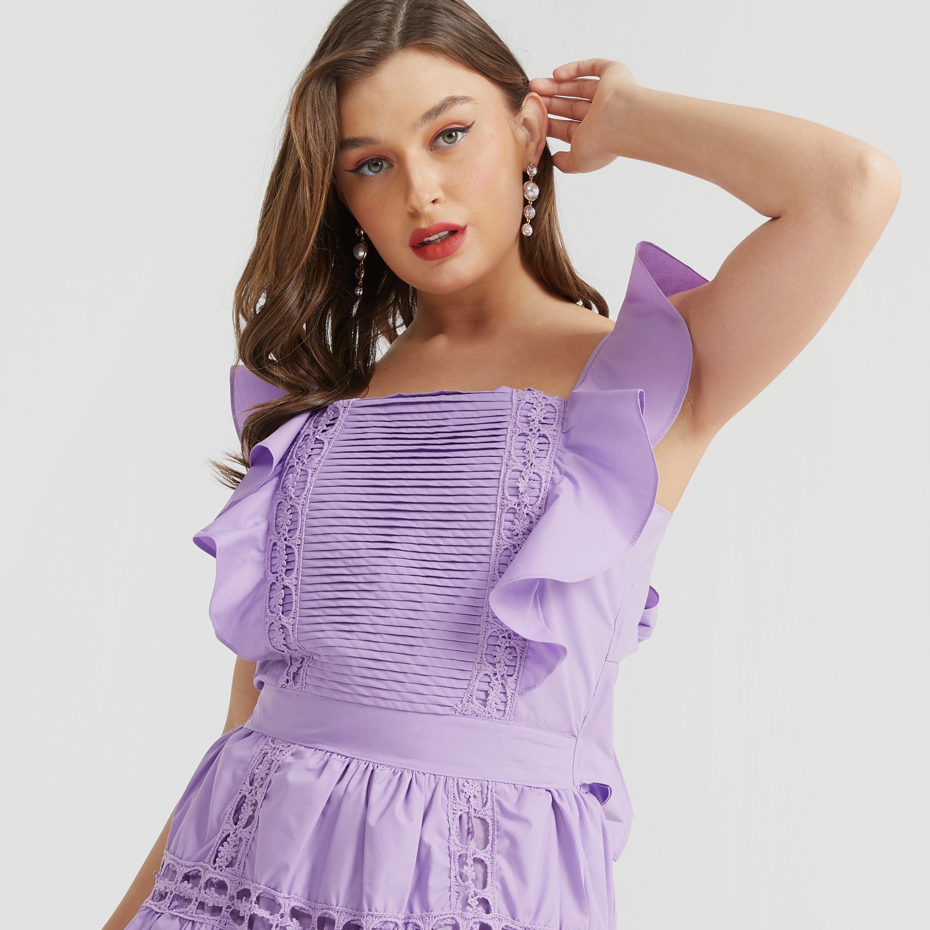 فستان قصير دانتيل متعدد الطبقات بكشكش ورباط من تو إكستريمز-women-clothing-dresses-image-14